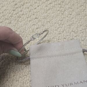 David Yurman Sterling Cable Bangle with Pale Green Gem
